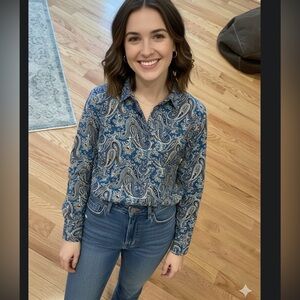 NWOT Talbots Blue Paisley Long Sleeve Shirt